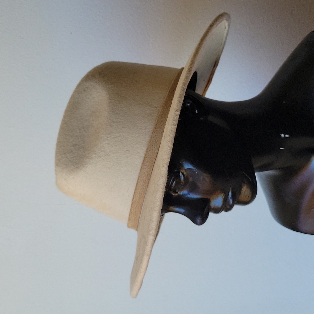 Handmade in Mexico Cream Wool Felt Flat Brim Adjustable wide brim hat - Picture 3 of 4